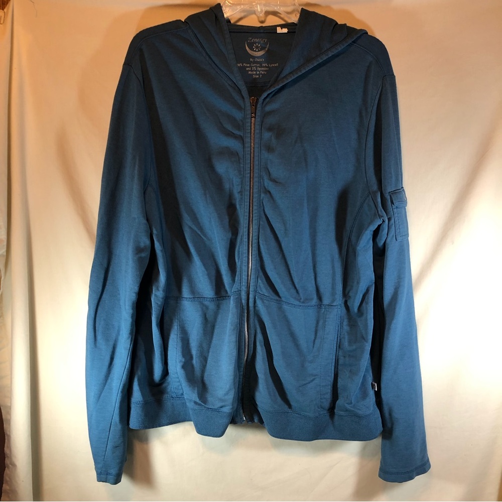 Zenergy by Chico’s Teal hooded zippered long sleeve jacket w/pockets Chicos 2= M